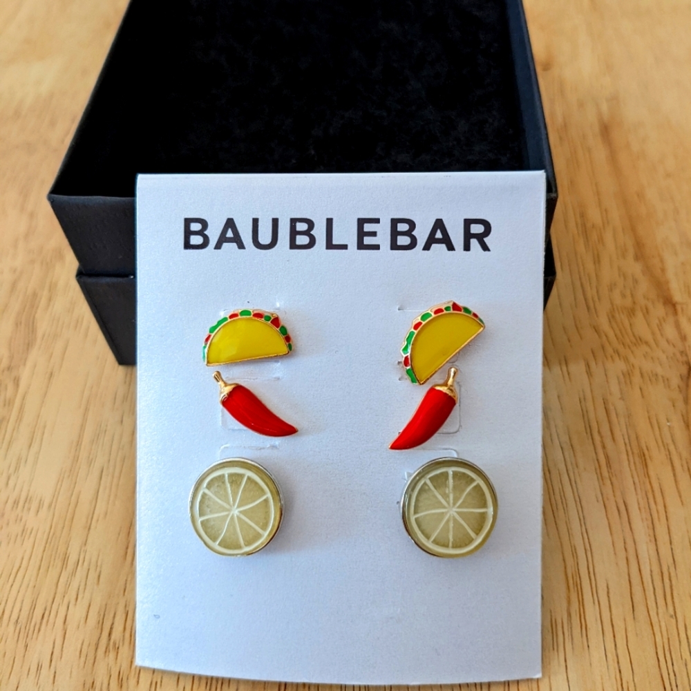 Bauble Bar earring trio! Cinco de Mayo: taco, chili, lime! Never worn